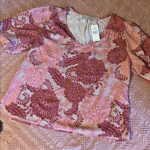 LOFT Shades of Pink Floral Top